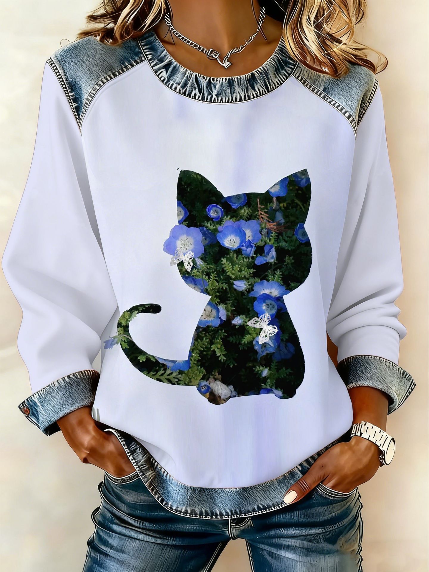 Women's Animal Lion Tiger Print Crewneck Sweatshirt