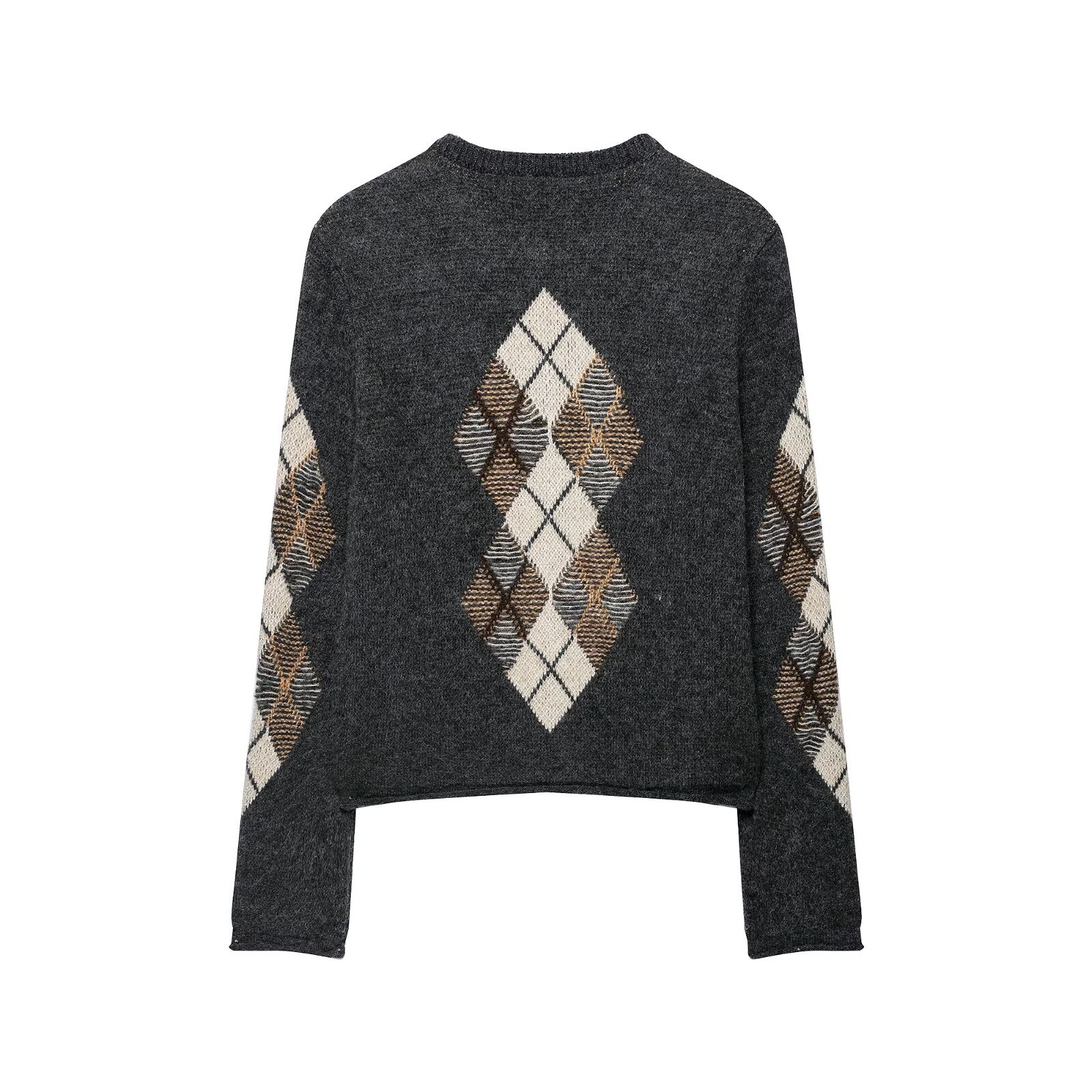 Women's Retro Jacquard Knit Cardigan V-Neck Long Sleeve