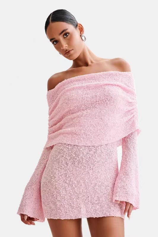 Sheer Long Sleeve Off-Shoulder Bodycon Mini Dress
