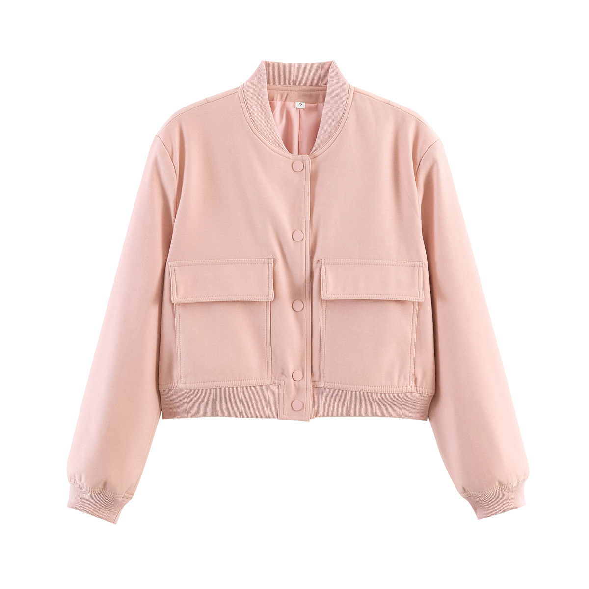 Women's Casual Bomber Jacket – TR Fabric, Button Front, Round Neck