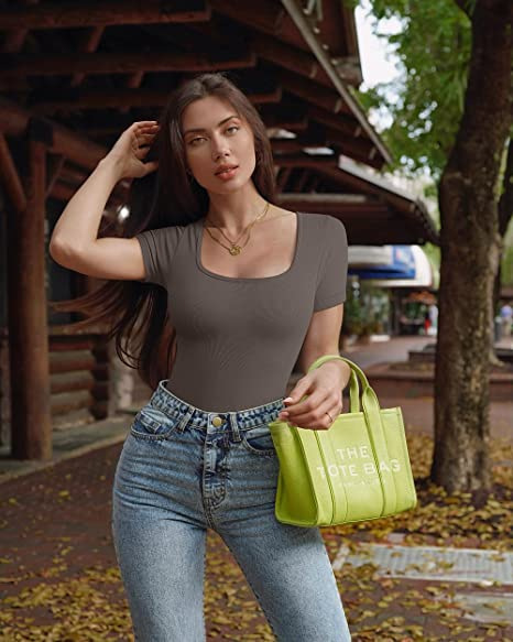 Ribbed Square Neck Short Sleeve Bodysuit