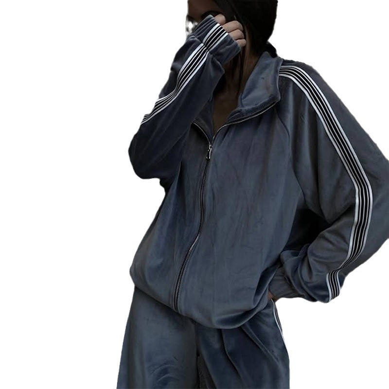 Women's Colorblock Zip Jacket & Pants Set Casual Streetwear Two-Piece