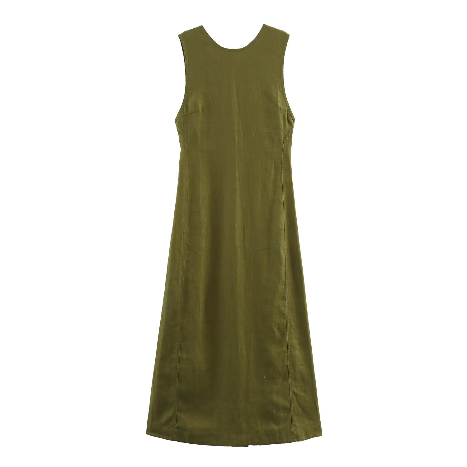 Women's Midi Dress V-Neck A-Line Short Sleeve High Waist