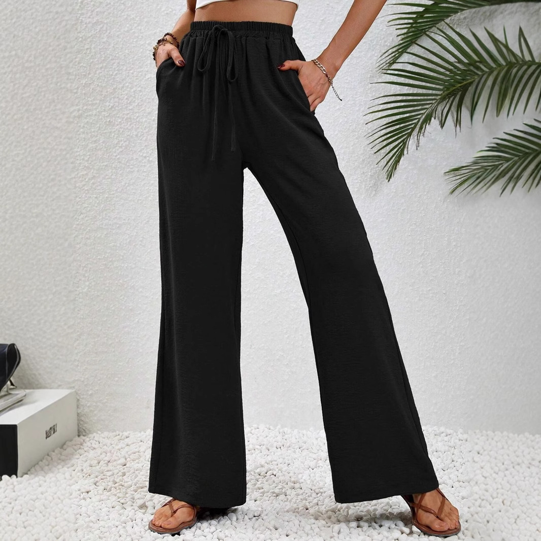 Women's Solid Color Wide-Leg Floor-Length Casual Pants