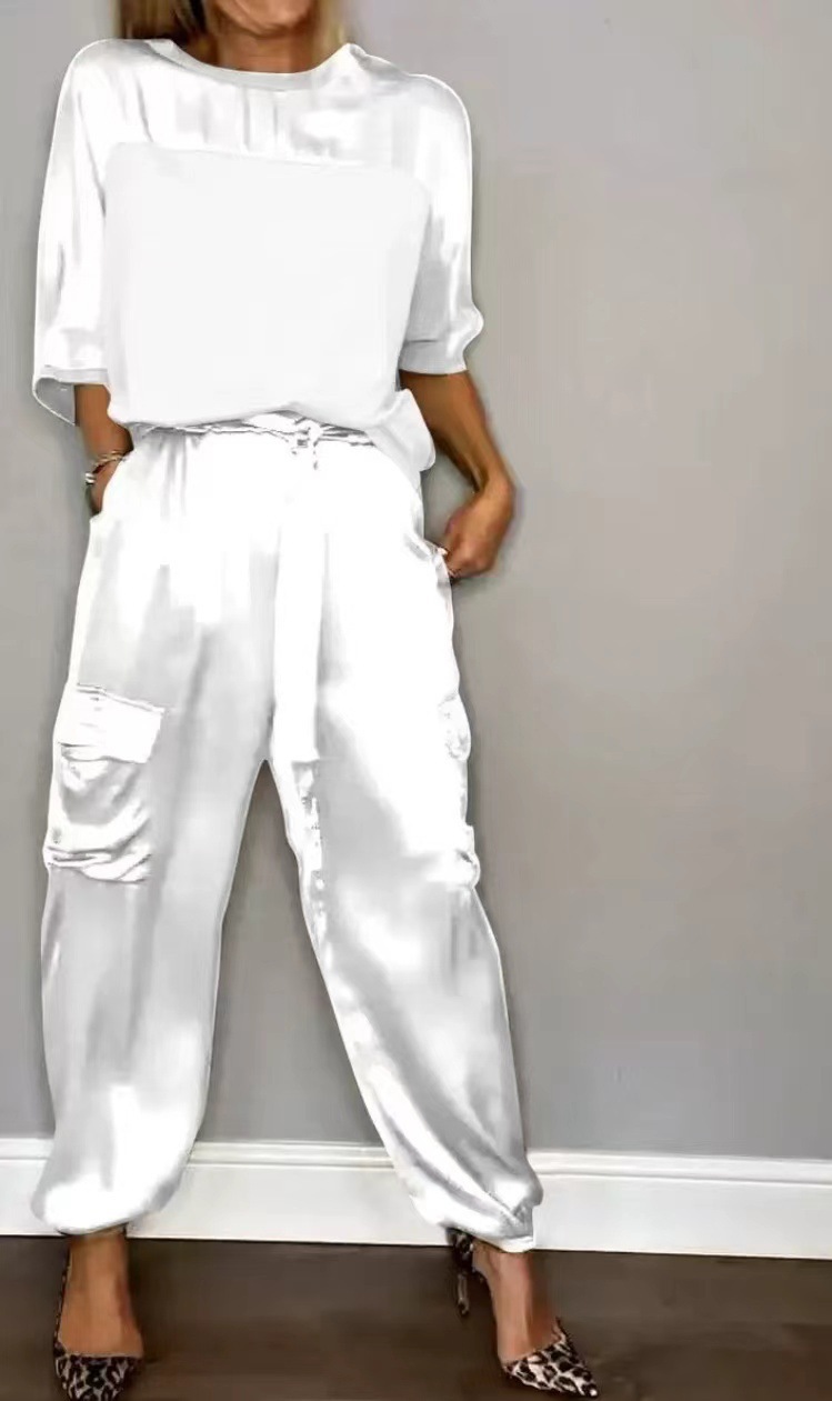 Women's Satin Half-Sleeve Top and Pants Two-Piece Set