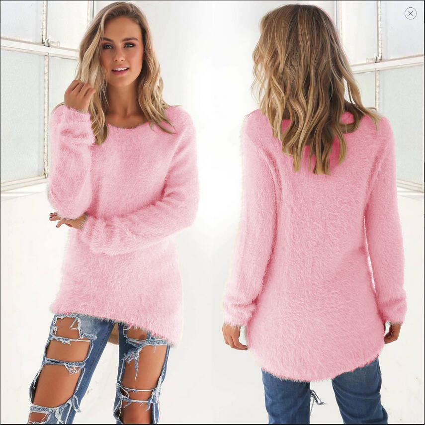 Women's Solid Color Long Sleeve Crewneck Sweater