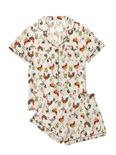 Cuban Collar Heart Hamster Elephant Print Women's Short Sleeve Set