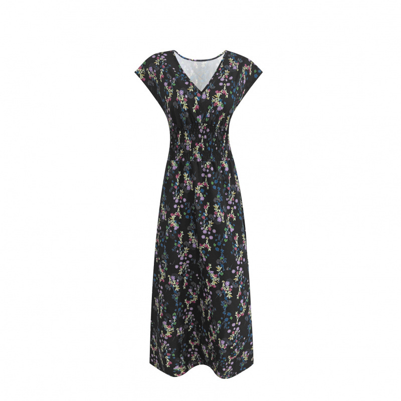 Paisley Print V-Neck Short Sleeve Maxi Dress