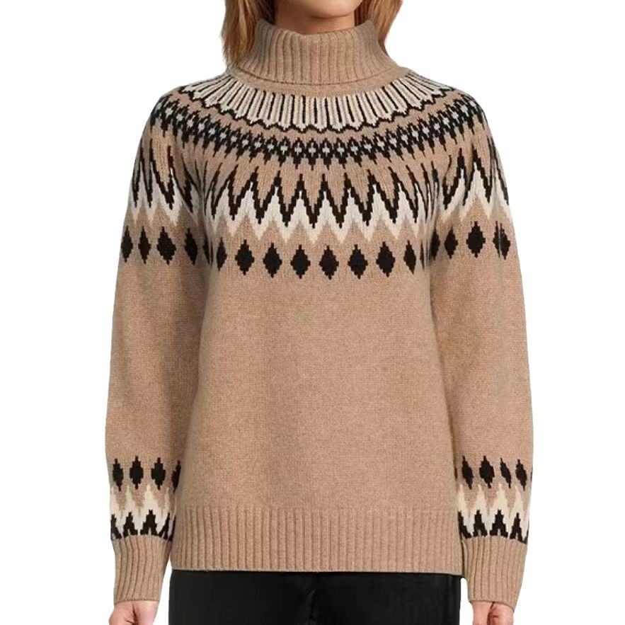 Women's Half Turtleneck Colorblock Slim Fit Knit Sweater