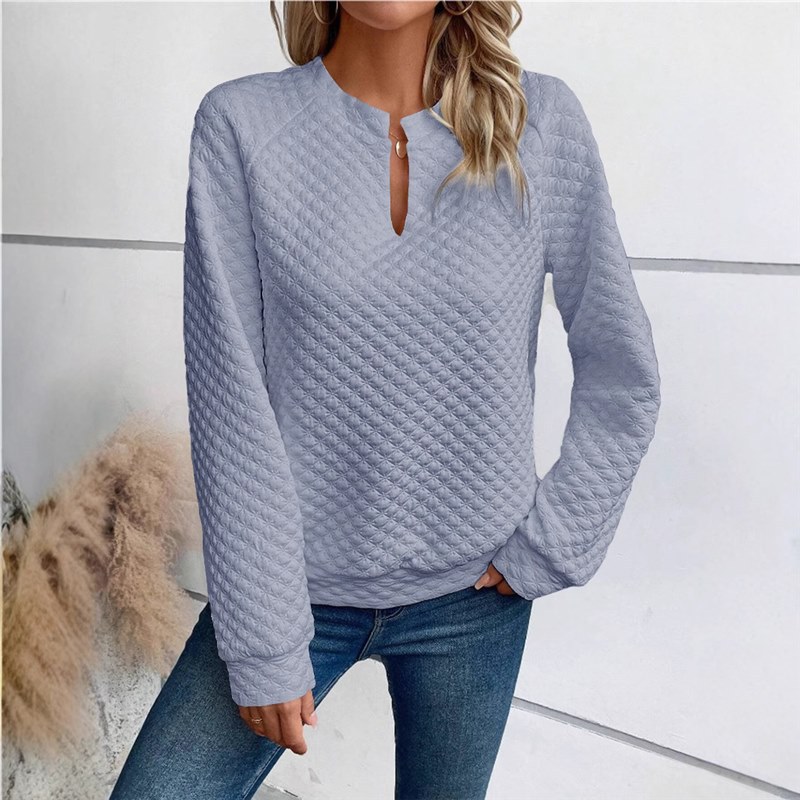 Women's Solid Deep V-Neck Long Sleeve Casual Sweatshirt
