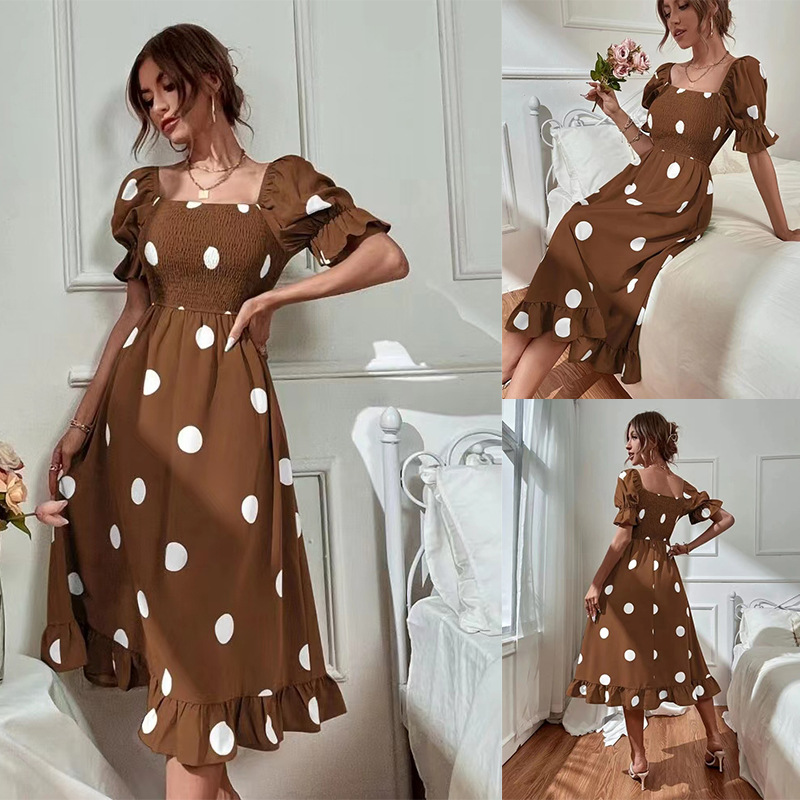 Polka Dot Sweet Ruffle Short Sleeve Slim Fit Dress