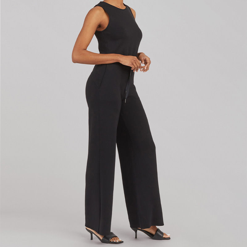 Women's High-Waist Drawstring Knit Pants Slim Fit Solid Color