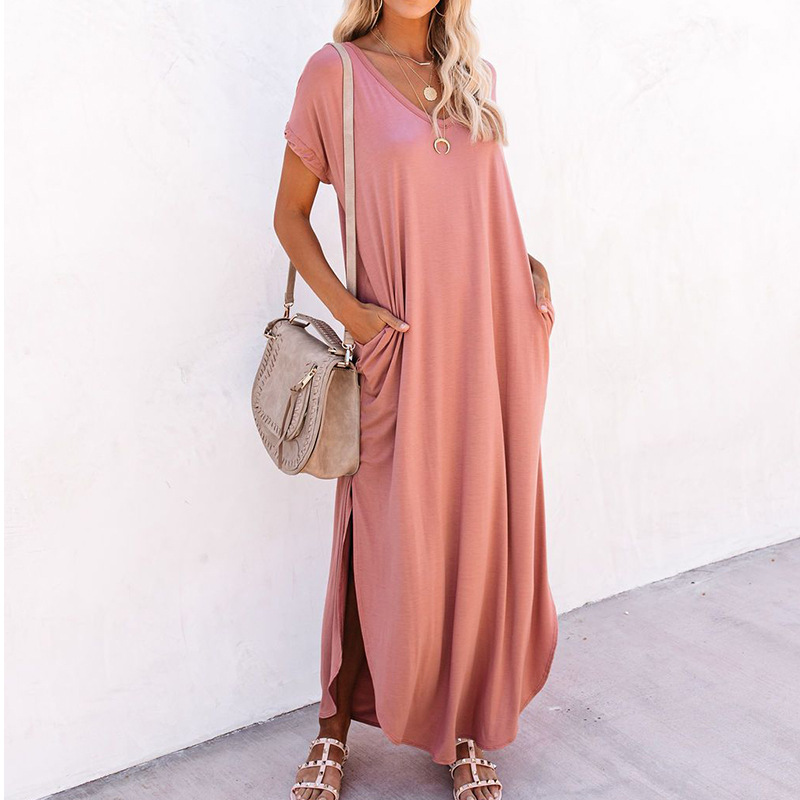 Women's Solid Color Loose Irregular Long Dress