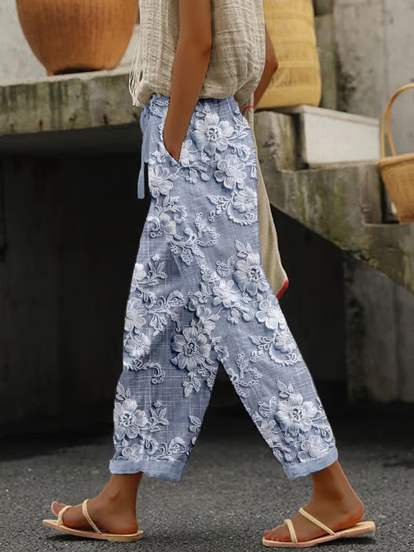 Women's Vintage Floral Print Straight-Leg Casual Pants