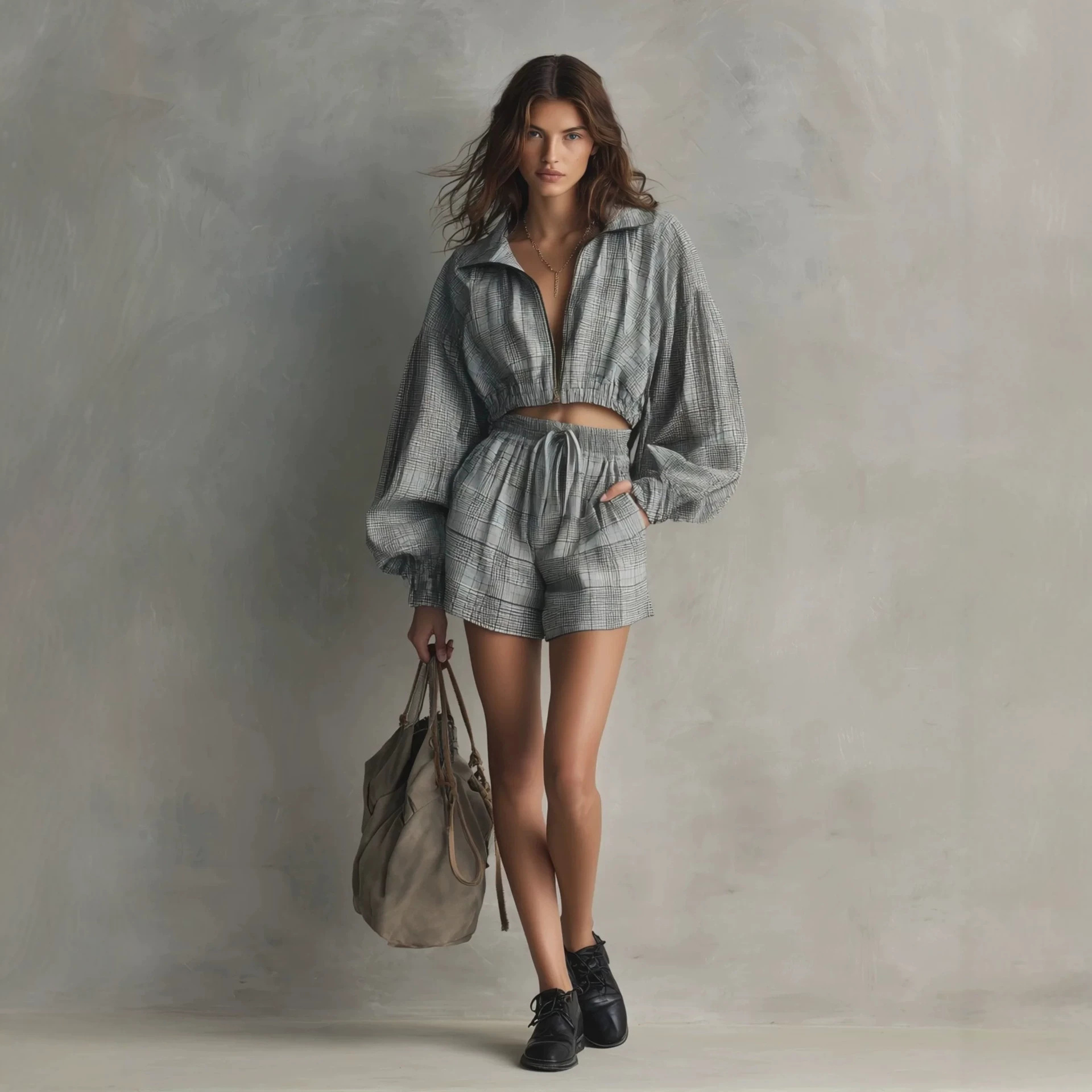 Korean Lazy Style Plaid Cardigan and Skirt Two-Piece Set