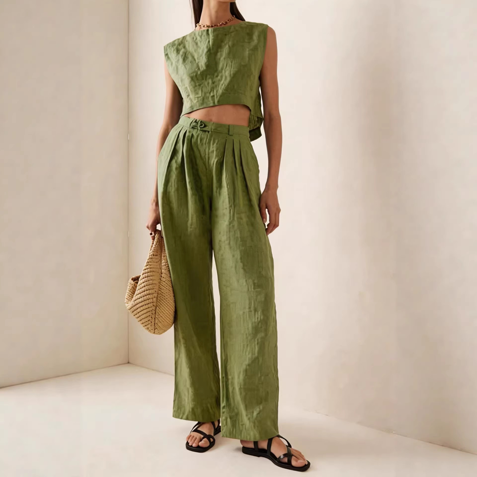 Women's Summer Round Neck Loose Casual Two-Piece Pants Set