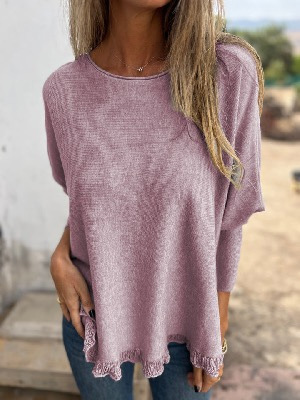 Women's Loose Long Sleeve Ruffle Knit Top