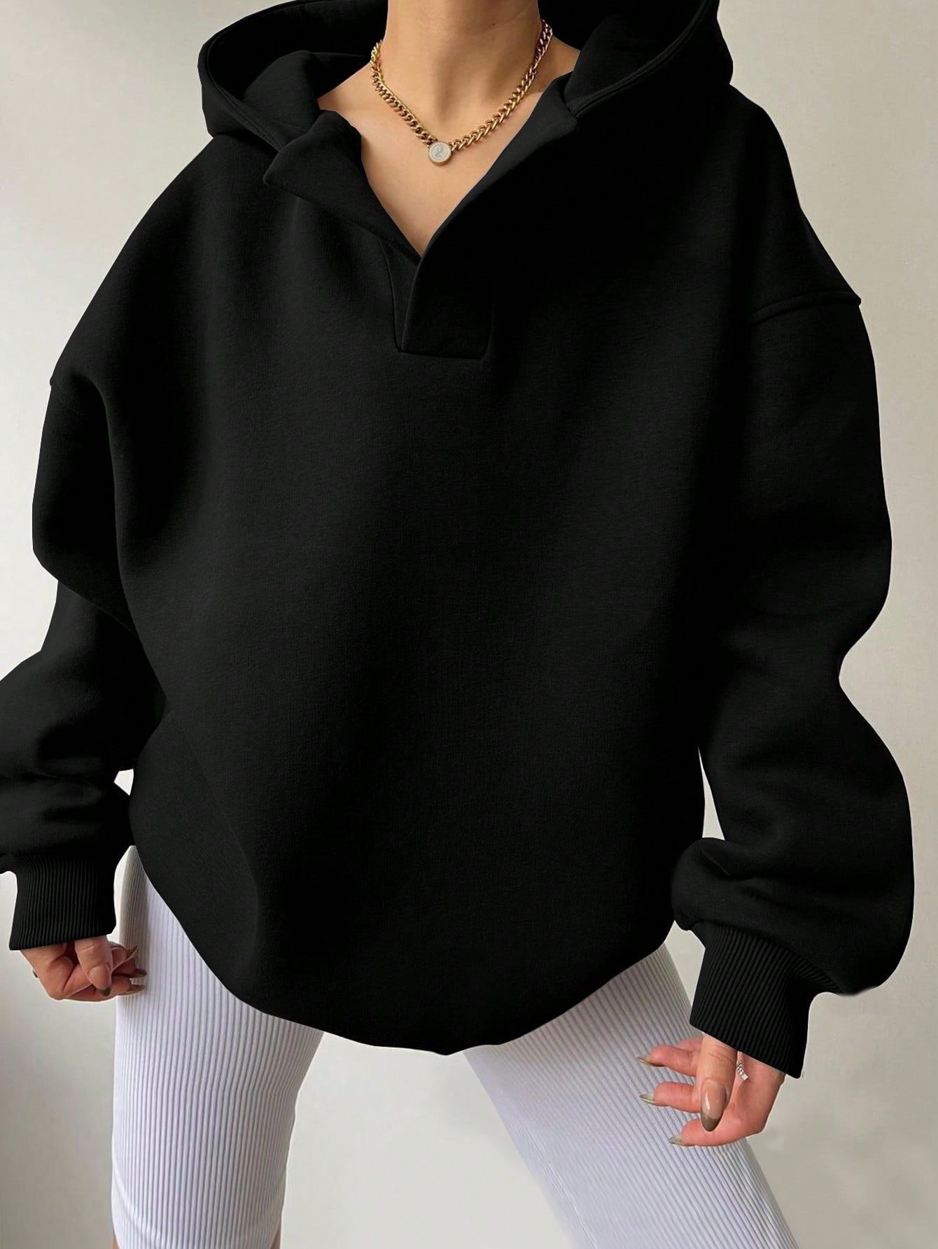 Women's Solid Color Long Sleeve Hooded Loose Sweatshirt