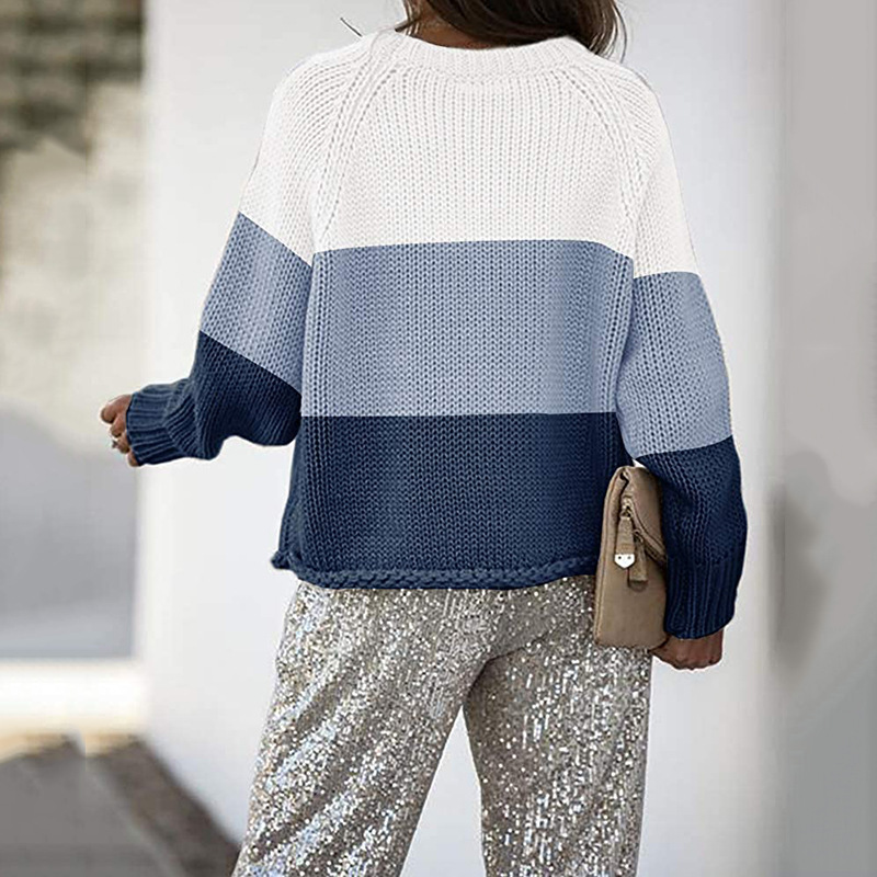 Women's Striped Crewneck Knit Sweater Plus Size Casual Pullover