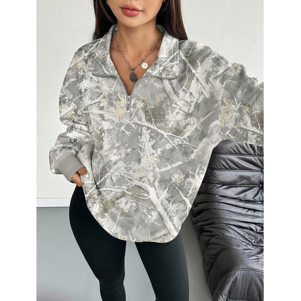 Women's Branch Print Loose Sweatshirt with Collar