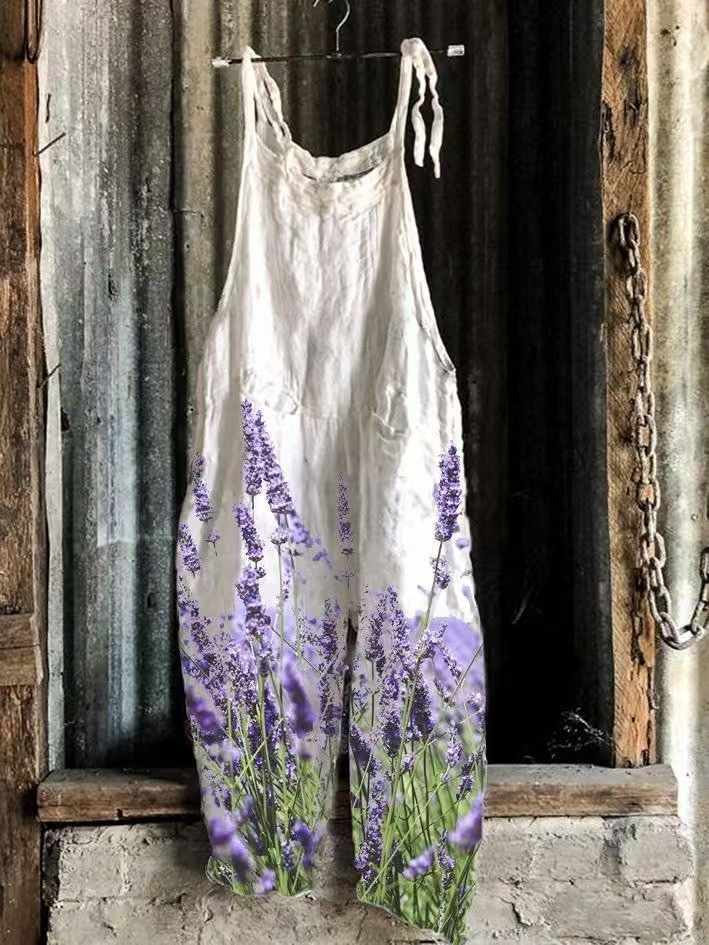 Sweet Floral Print Wide-Leg Sleeveless Jumpsuit