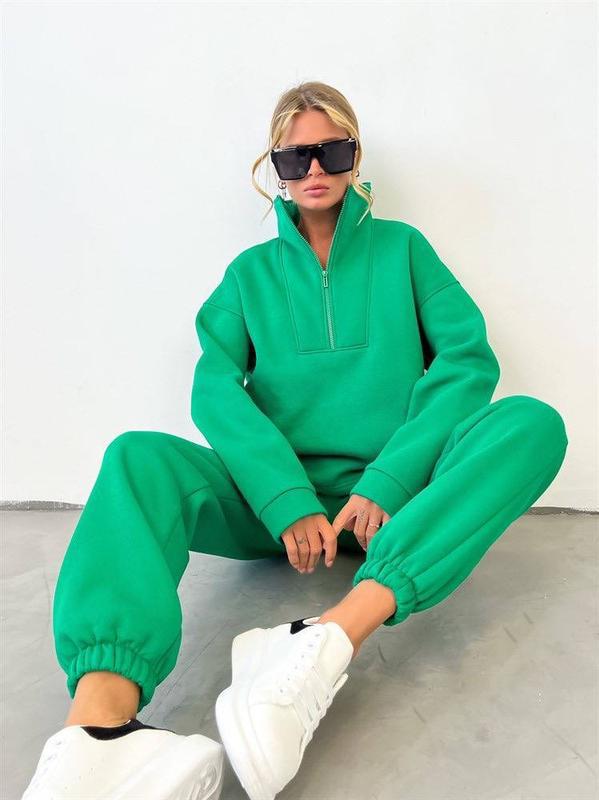 Women's Long Sleeve Stand Collar Zip Two-Piece Tracksuit Set