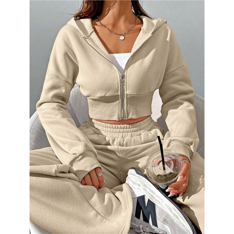 Women's Zip-Up Hoodie and Wide-Leg Pants Two-Piece Set
