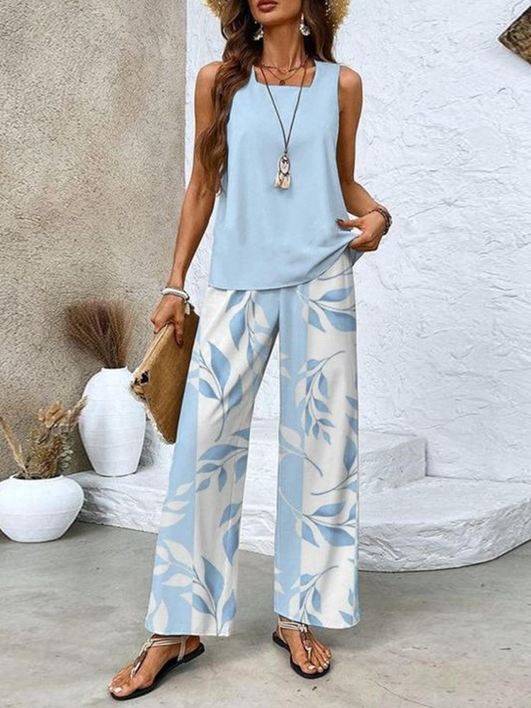 Women's Sleeveless Double-Layer Tank Top Casual Set