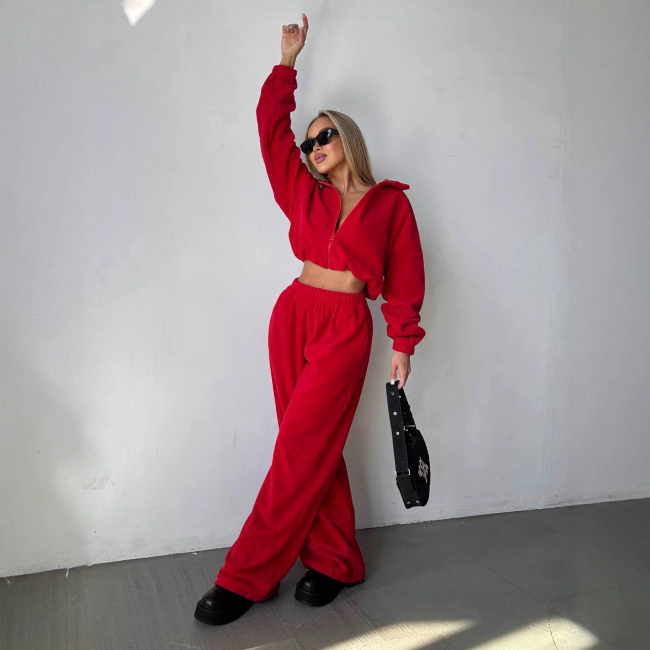 Women's Fleece-Lined Long-Sleeve Sweatsuit Two-Piece Set