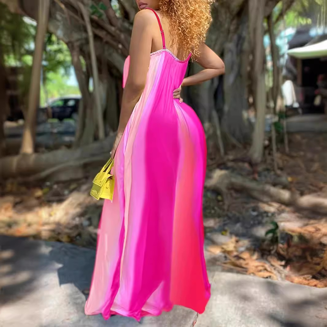 Women's Sexy Deep V Printed Sleeveless Long Cami Dress