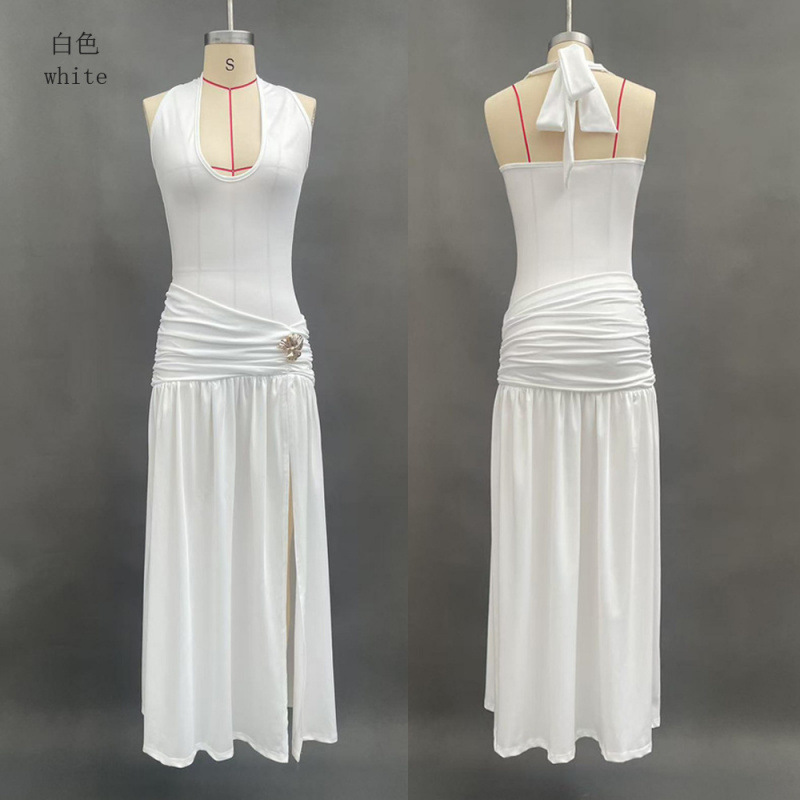 Women's Halter Neck Backless Bodycon Slit Long Dress