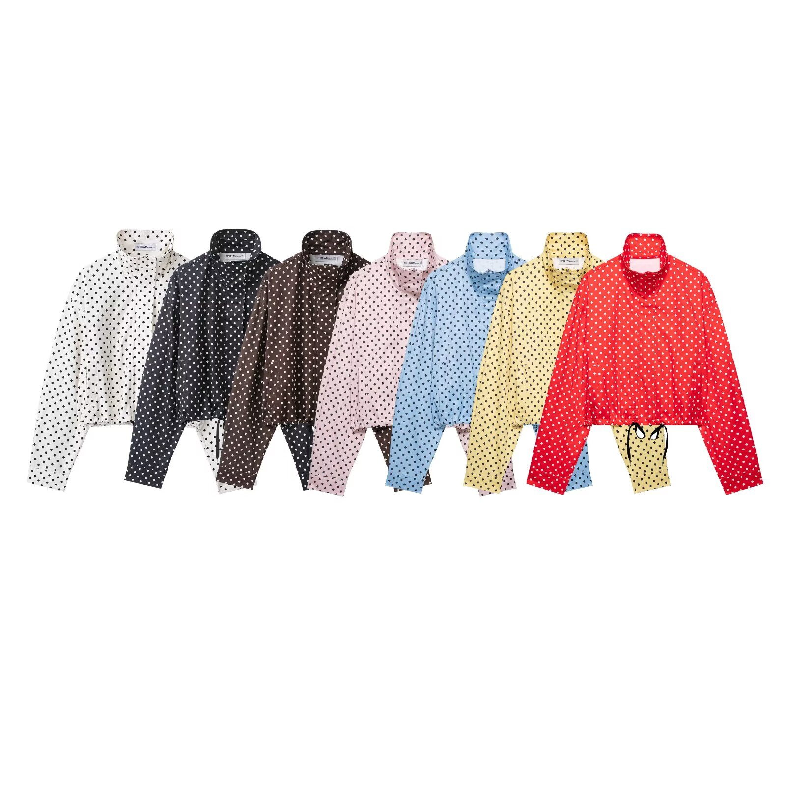 Polka Dot Zip-Up Jacket Casual Stand Collar