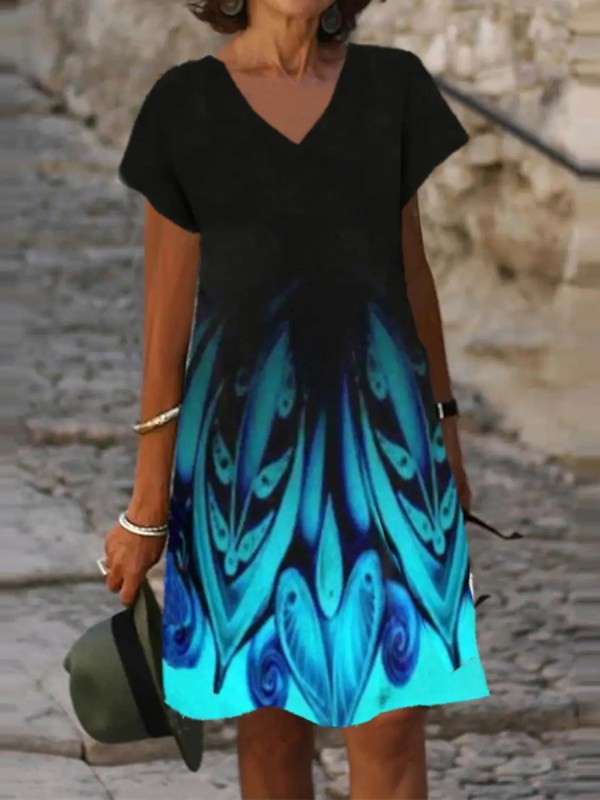 Women's Vintage Short Sleeve Midi Dress