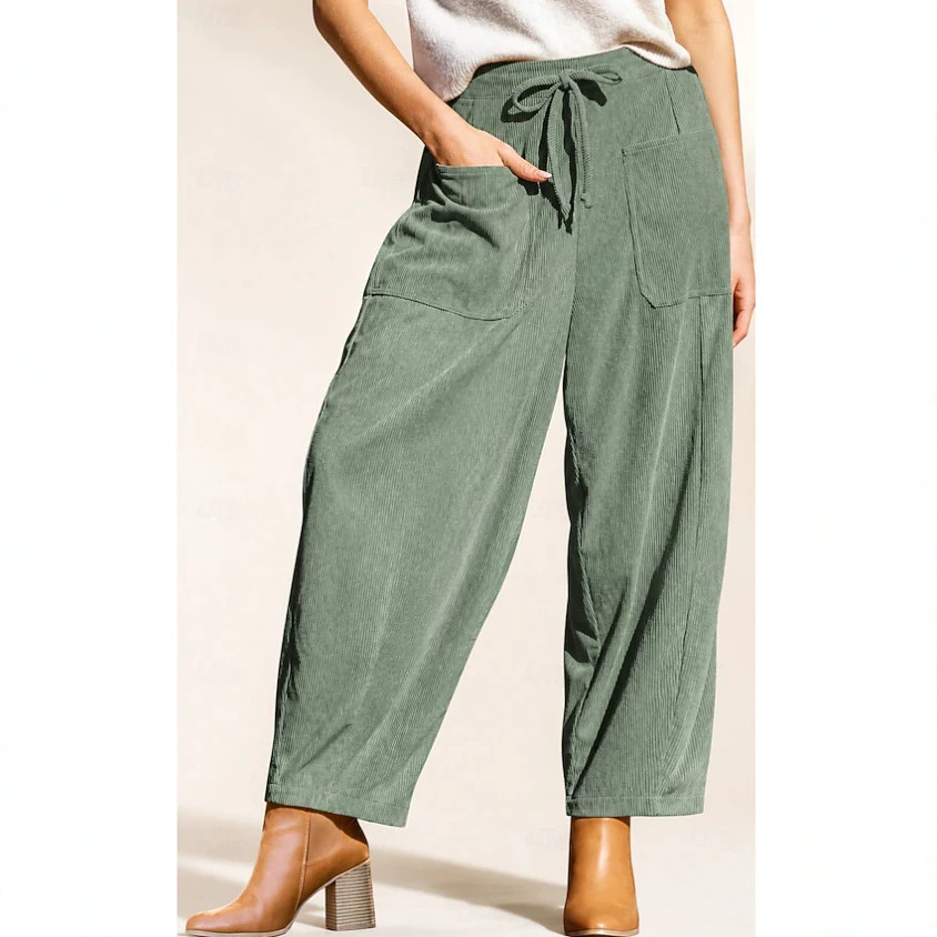 Corduroy Wide-Leg Harem Pants with Pockets