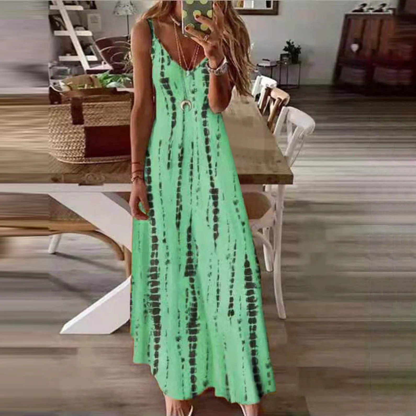 Women's Vintage Floral Print Sleeveless Midi Dress Casual Loose Fit