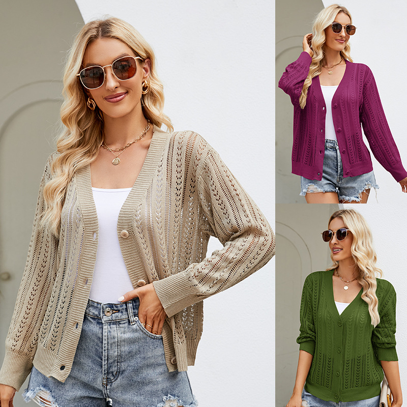 Women's Hollow-Out V-Neck Knit Cardigan