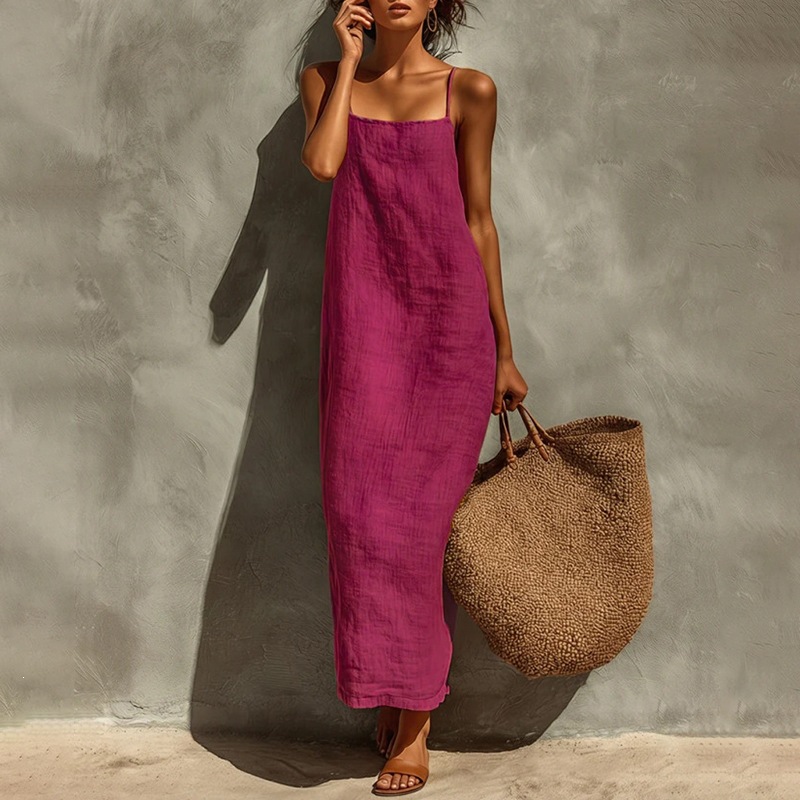 Women's Solid Color Sleeveless Slip Maxi Dress Casual Vacation Style
