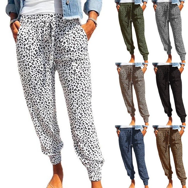 Women's Leopard Print Drawstring Jogger Pants Loose Fit