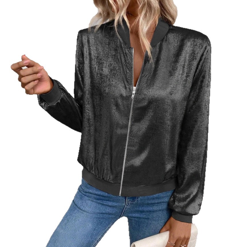 Solid Color Spliced Zip-Up Slim Fit Casual Jacket