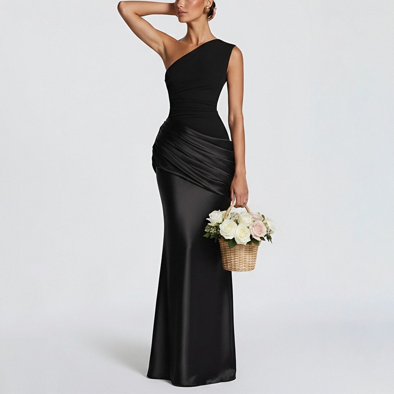 Women's One-Shoulder Bodycon Midi Dress Ruched Elegant Party Dress
