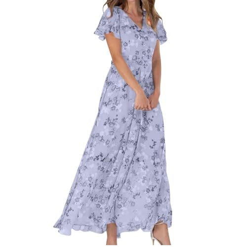 Women's Butterfly Floral Print Ruched Midi Dress Deep V-Neck Sleeveless Slim Fit