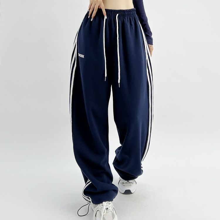 Women's Striped Wide-Leg Track Pants for Street Dance and Hip-Hop
