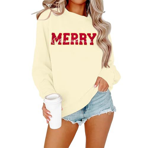 Striped Letter Merry Print Crewneck Sweatshirt