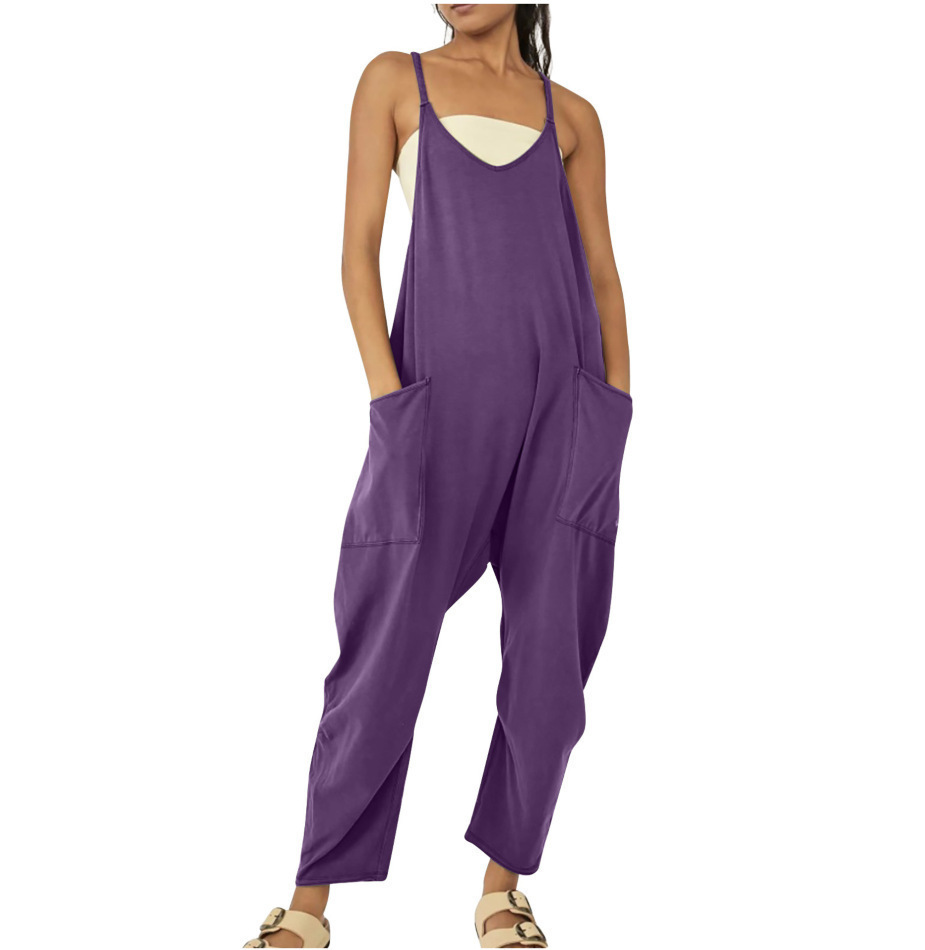 Women's Sleeveless Zip Pocket Jumpsuit with Spaghetti Straps