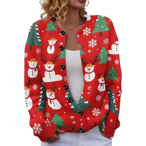 Women's Snowflake Reindeer Antler Print Button Cardigan Sweater