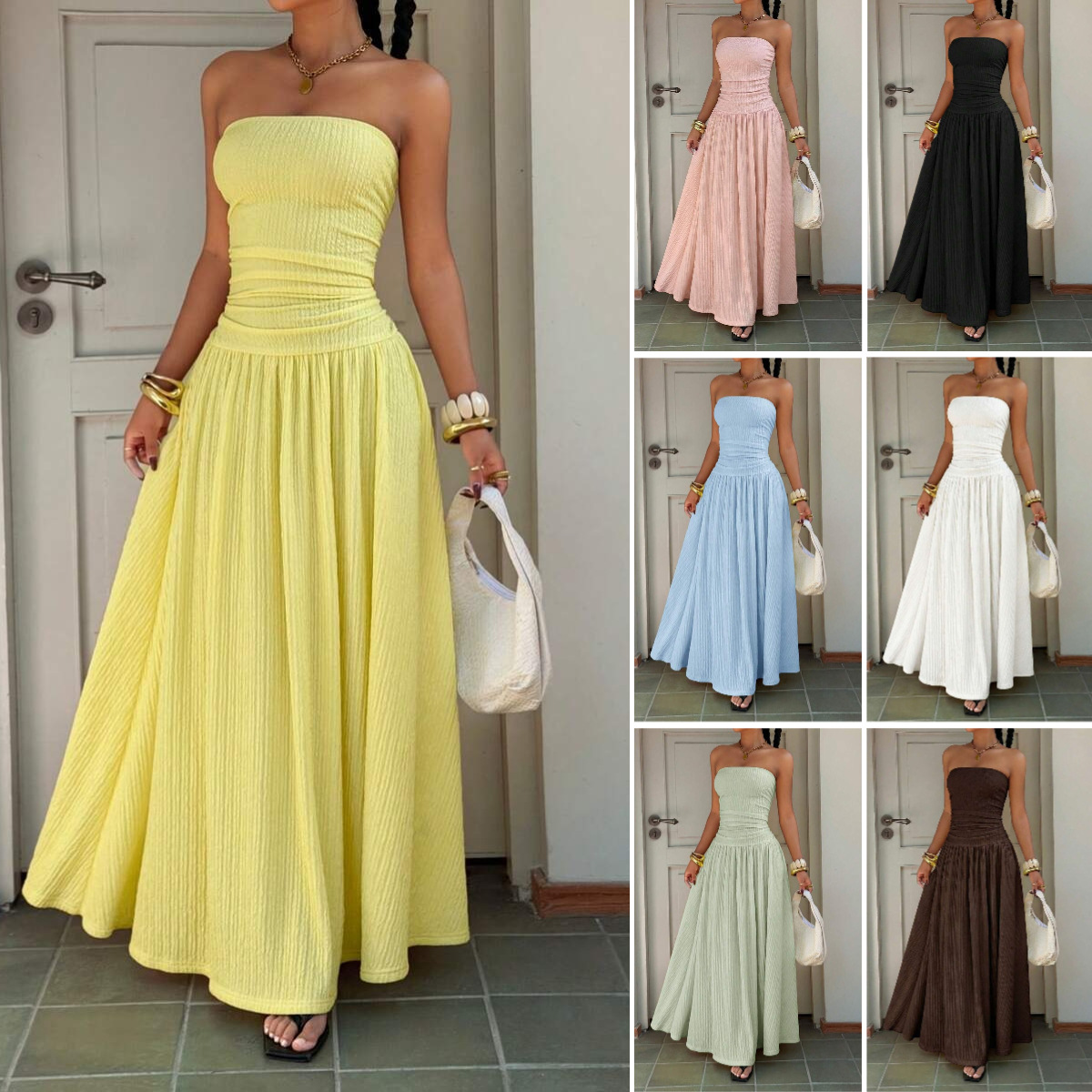 Women's Sleeveless Strapless Bodycon Midi Dress