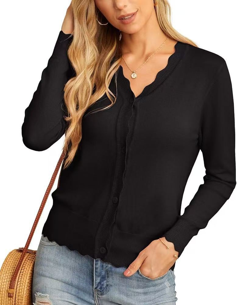 Lightweight Ruffle Trim Short Knit Cardigan
