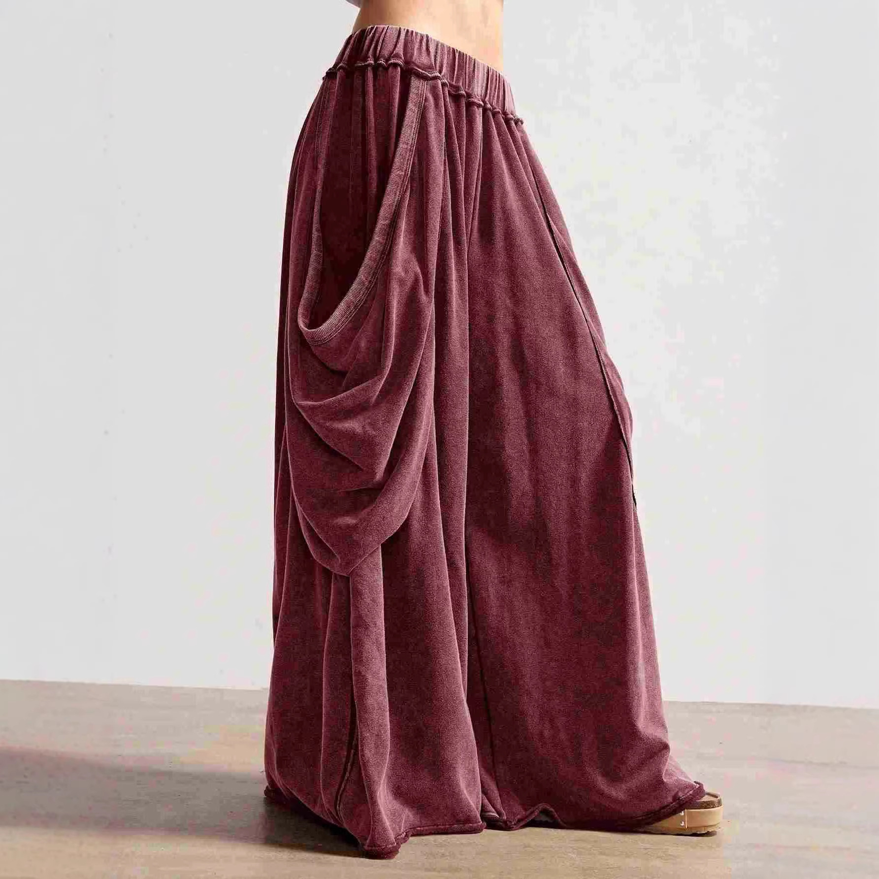 Women's Flowy Wide-Leg Dance Pants Low-Rise Gothic Harem
