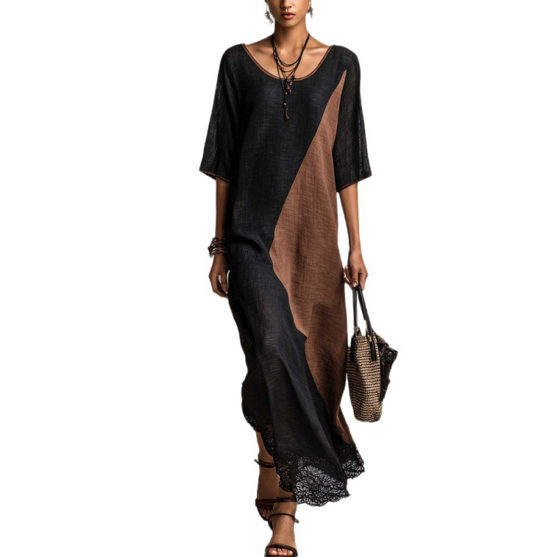 Women's Loose Casual Color-Block Long Dress