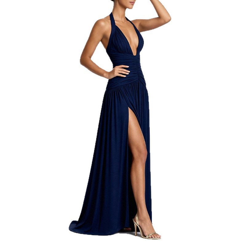 Women's Slim Fit Open Back Slit French Dress
